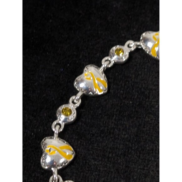 Yellow Ribbon Awareness Bracelet Rhinestone Heart Tennis 7" - Picture 6 of 8